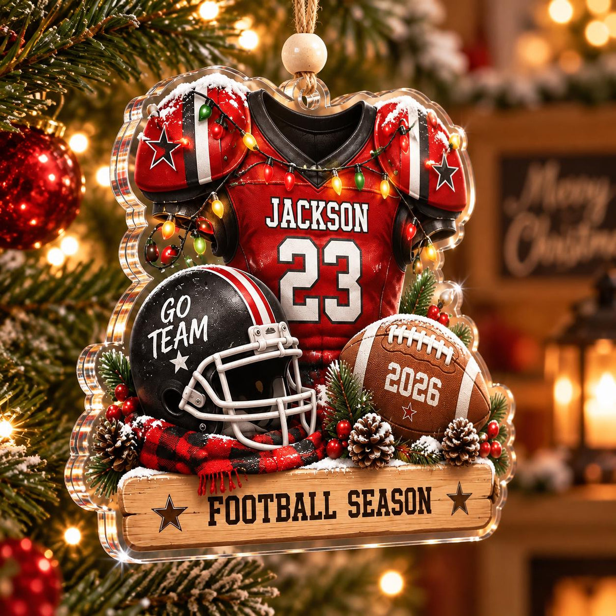 Personalized Football Christmas Ornament 2026, Custom Jersey Name Number Ornament