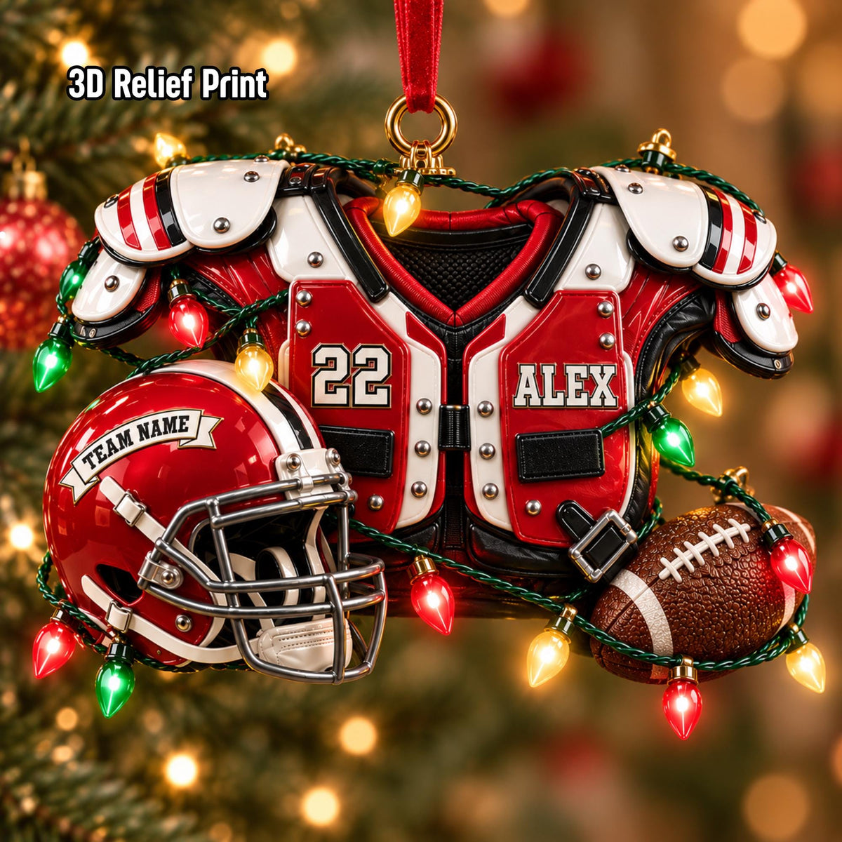 Personalized Football Christmas Ornament, Custom Name Number Player Gift