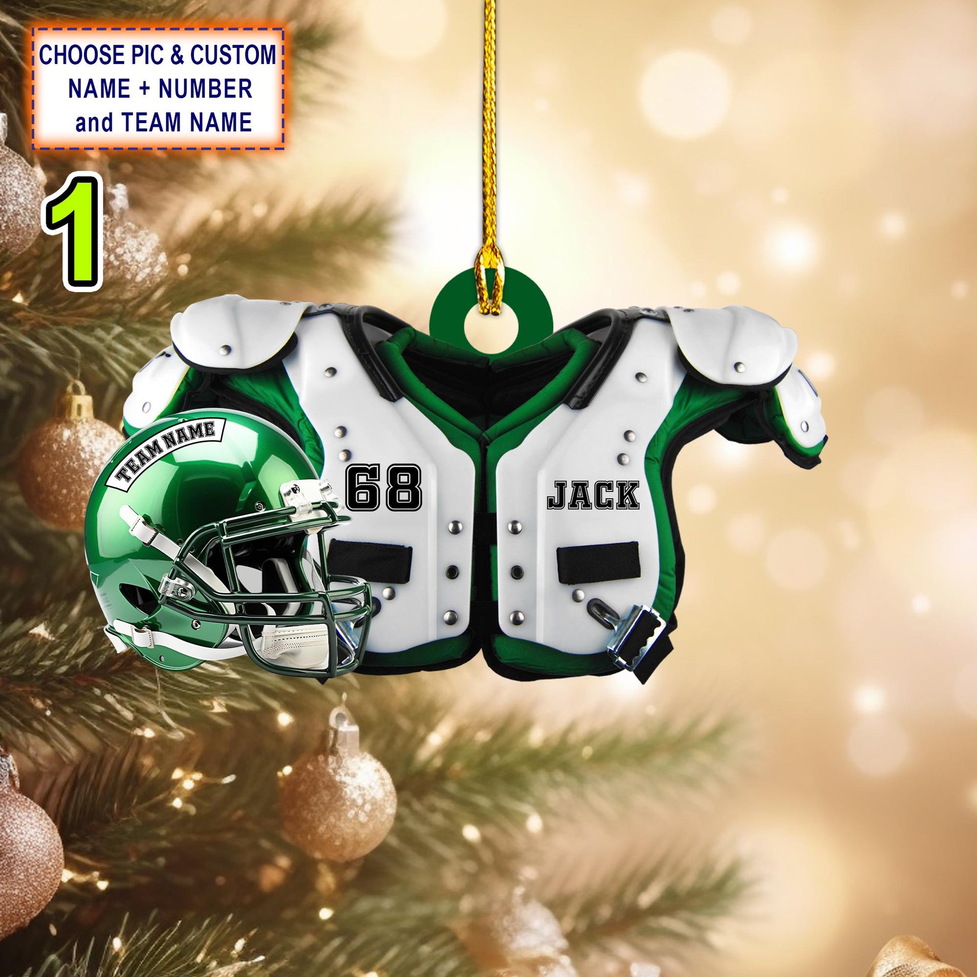 Personalized American Football Ornament 2026, Custom Shoulder Pads and Helmet Keepsake