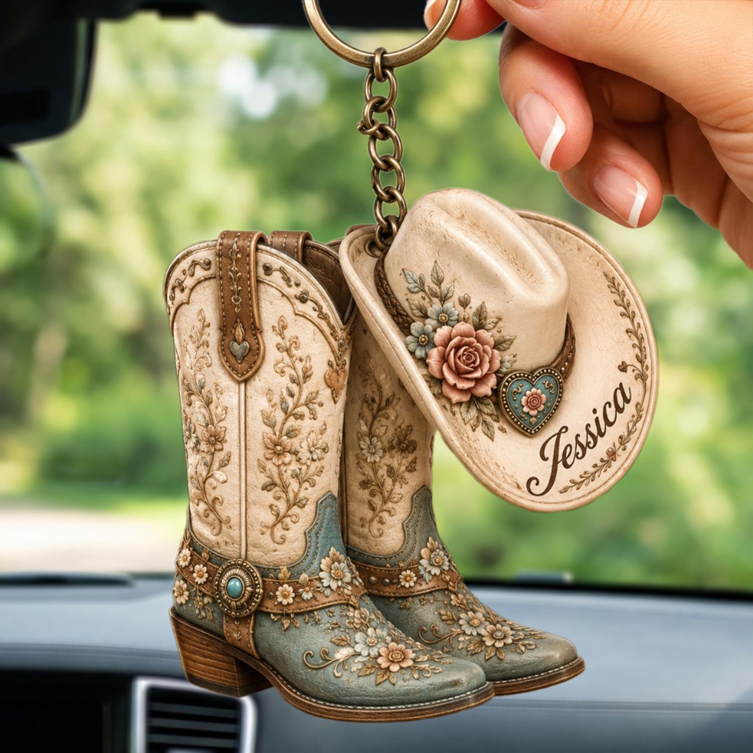 Personalized Cowgirl Boots Acrylic Keychain, Cowgirl Keepsake Gift