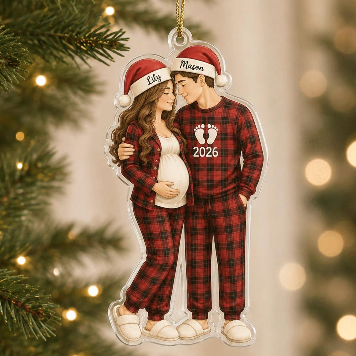 Expecting Parents Christmas Ornament, Custom Names Pregnancy Announcement