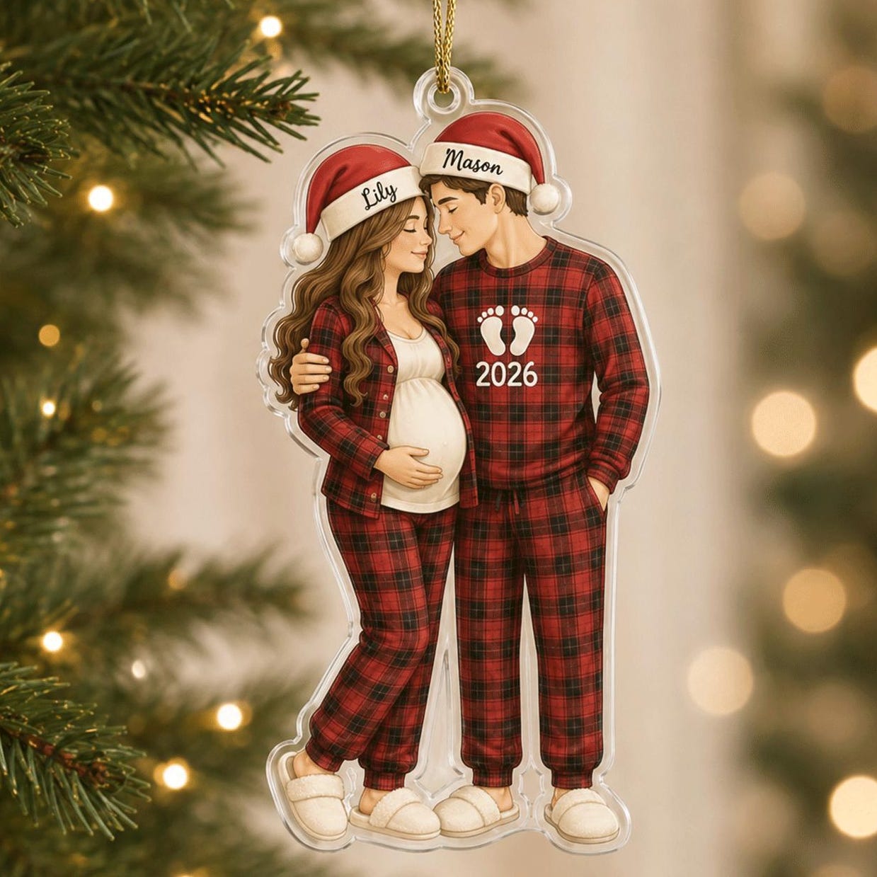 Expecting Parents Christmas Ornament, Custom Names Pregnancy Announcement