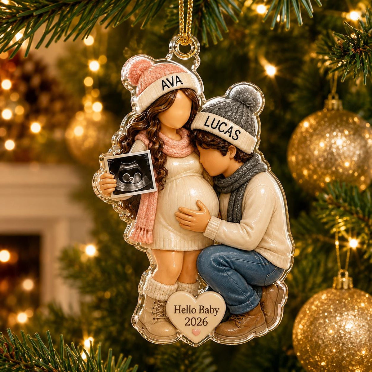 Personalized Pregnancy Christmas Acrylic Ornament, Expecting Parents Ornament