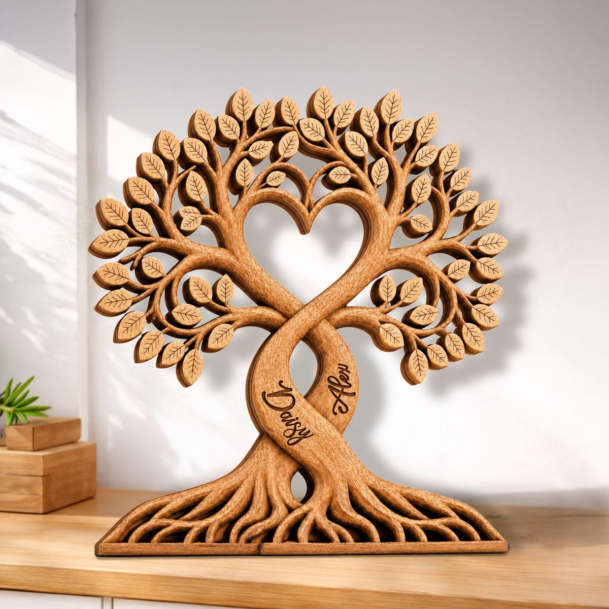 Custom Couple Tree Wooden Block,Heart Tree Of Life Anniversary Wedding Decor
