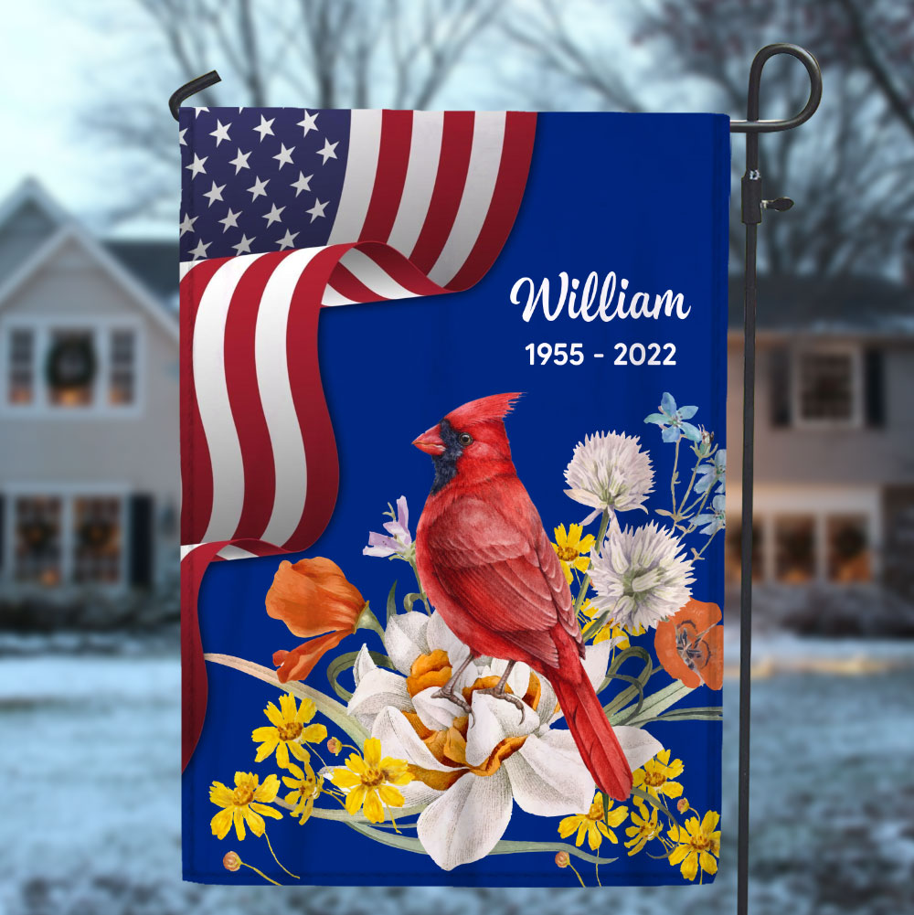 Memorial Red Cardinal American Flag 4th Of July Personalized Flag