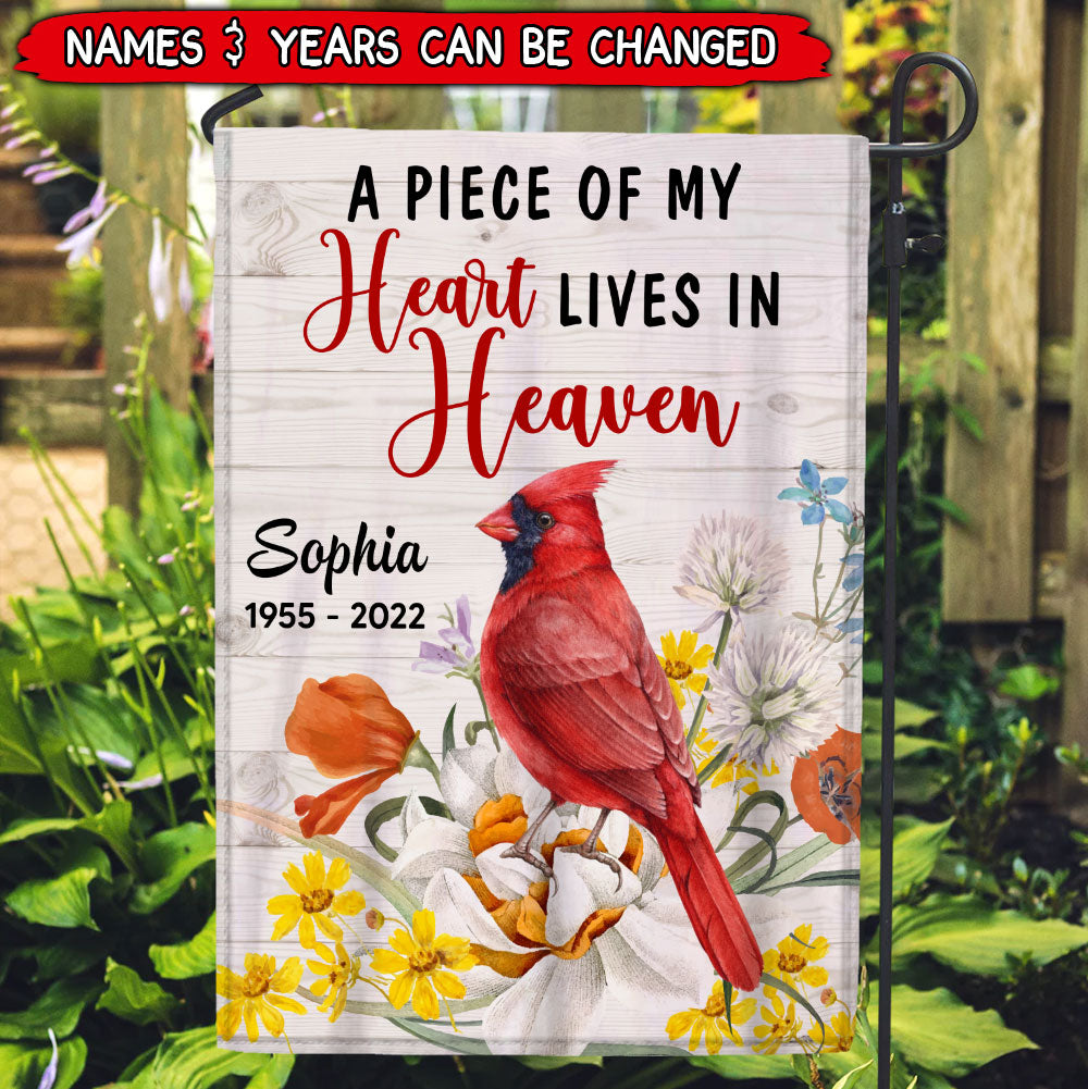 Memorial Red Cardinal, A Piece Of My Heart Lives In Heaven Personalized Flag