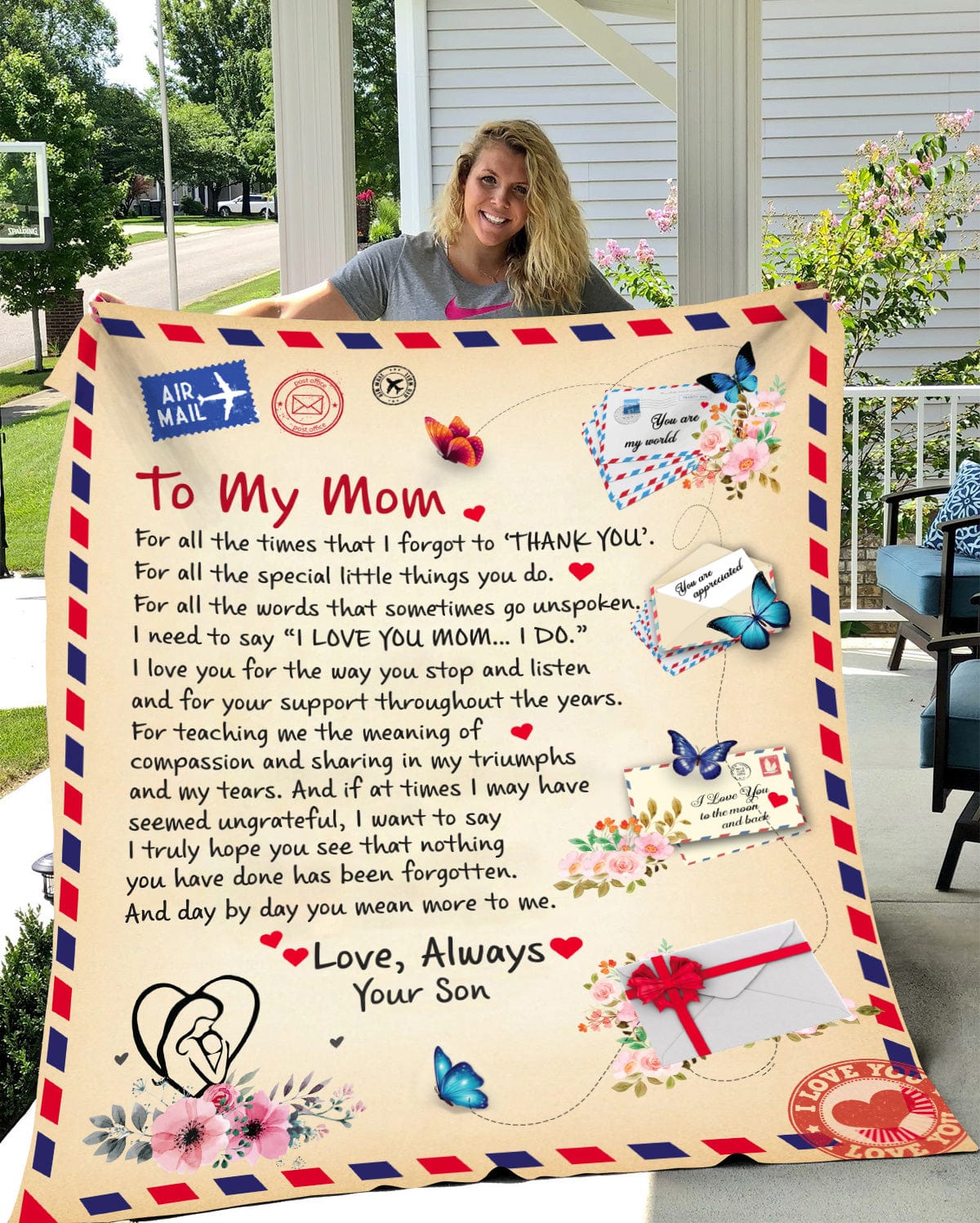 To My Mom - Personalized Giant Post Card Blanket
