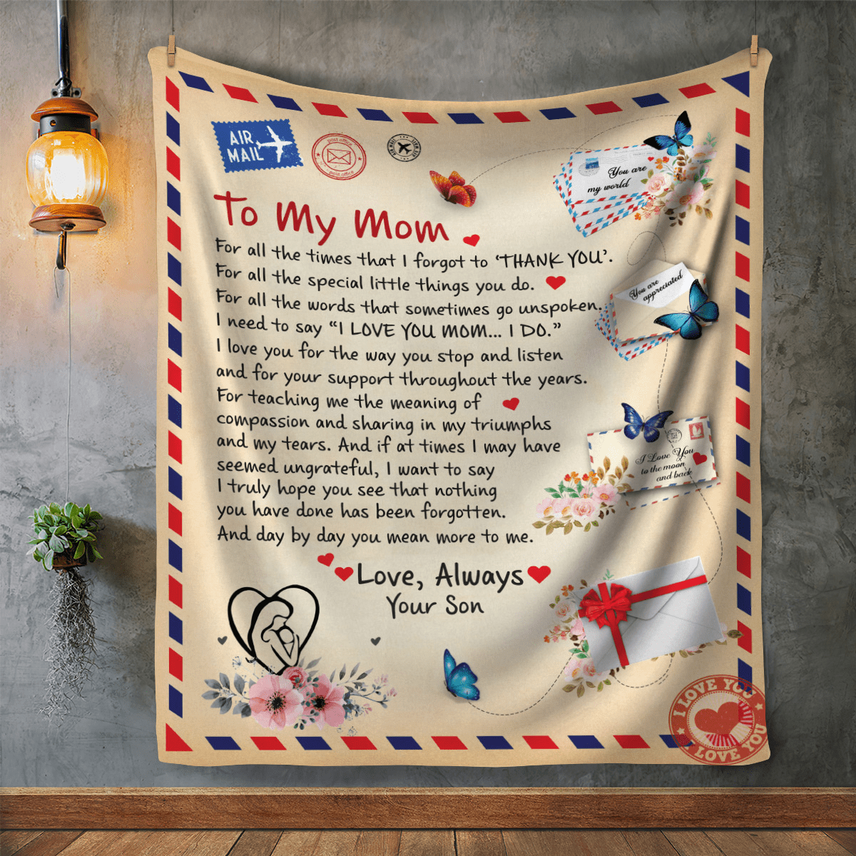 To My Mom - Personalized Giant Post Card Blanket