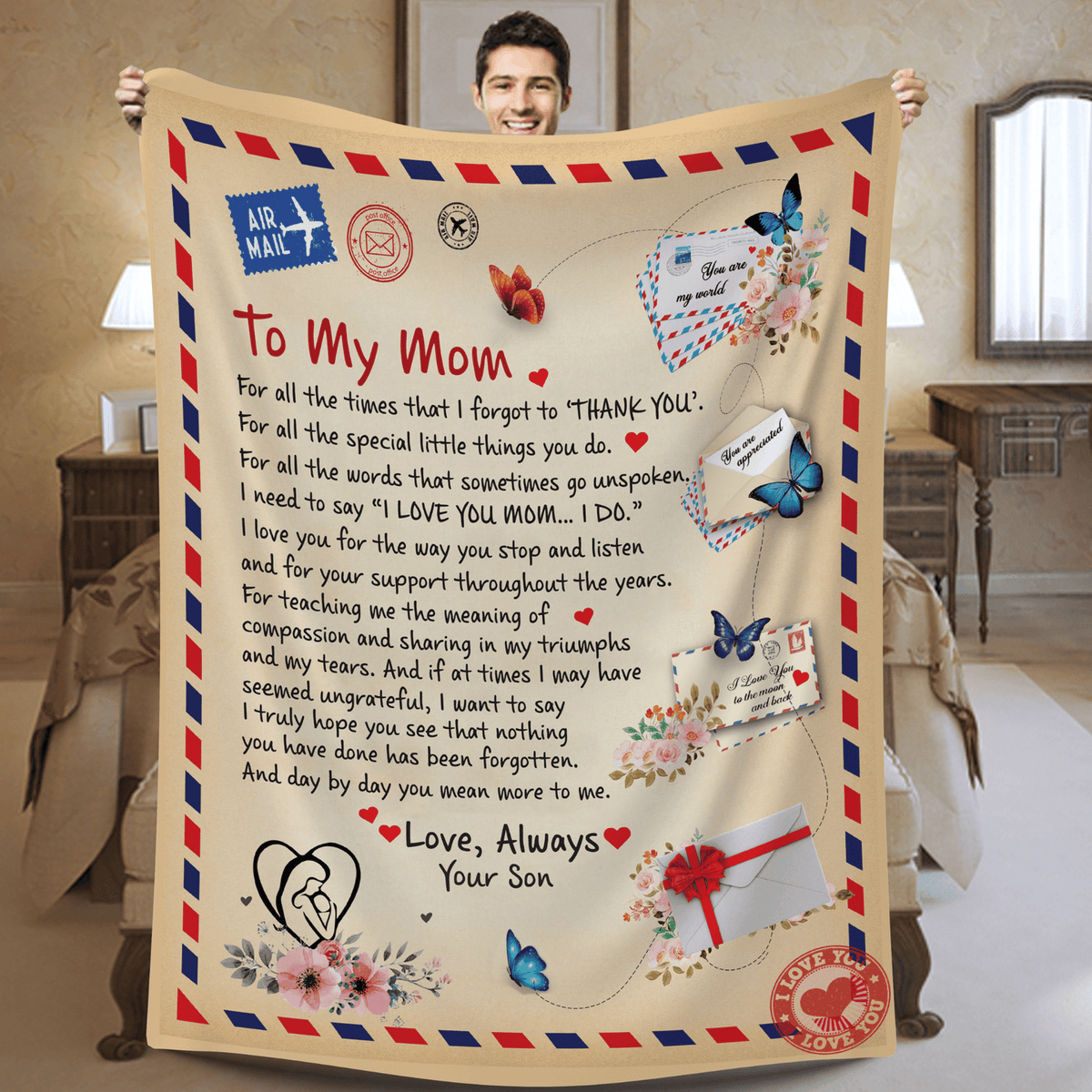 To My Mom - Personalized Giant Post Card Blanket