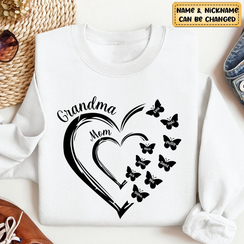 Grandma Mom Heart Butterfly Kids Personalized Sweatshirt