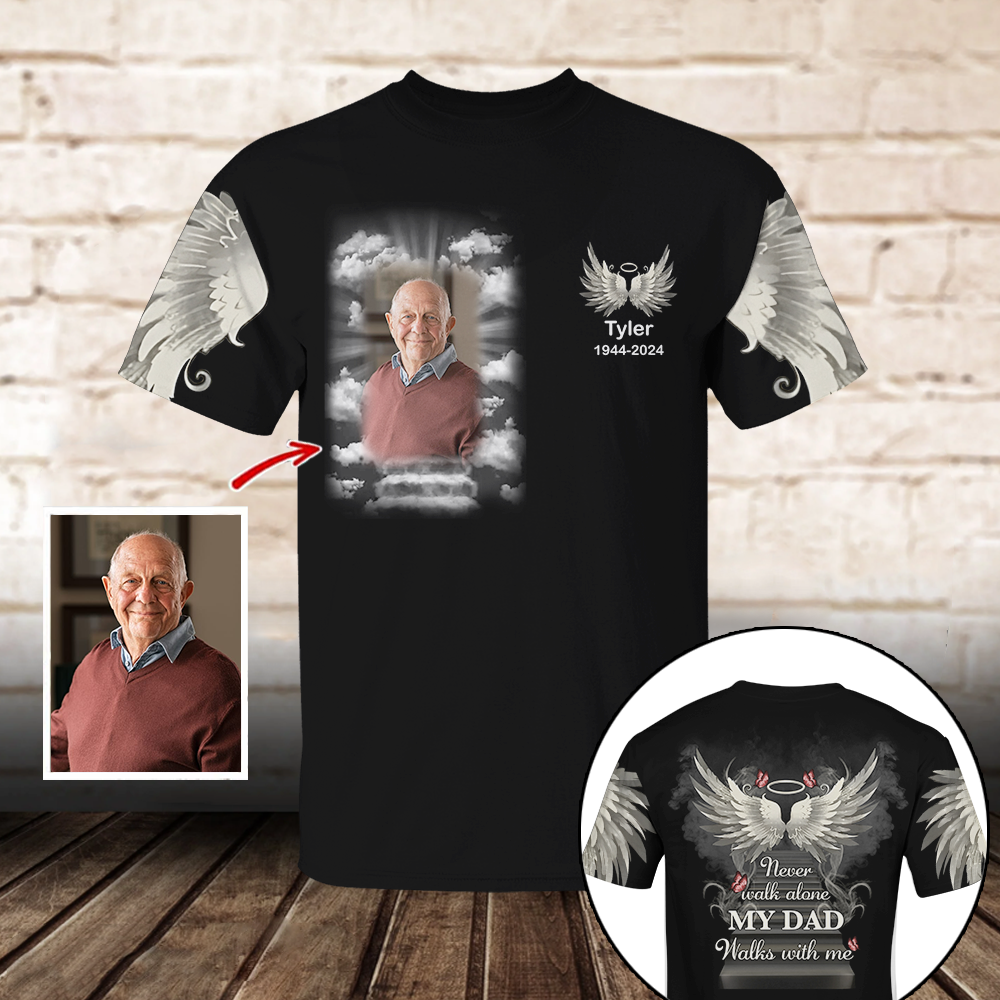 Never Walk Alone My Love Walks With Me - Personalized Photo Memorial Shirt