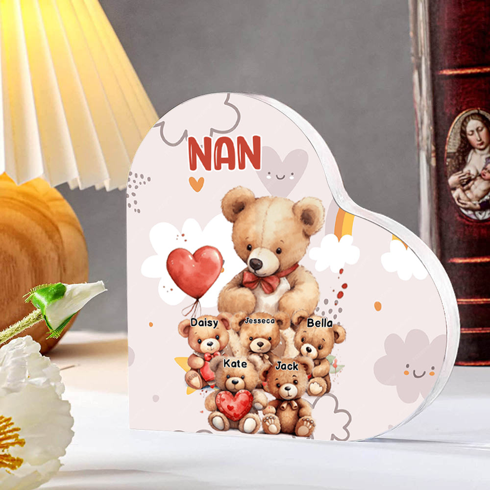 Custom Names Bear - Personalized Custom Heart Shaped Acrylic Plaque