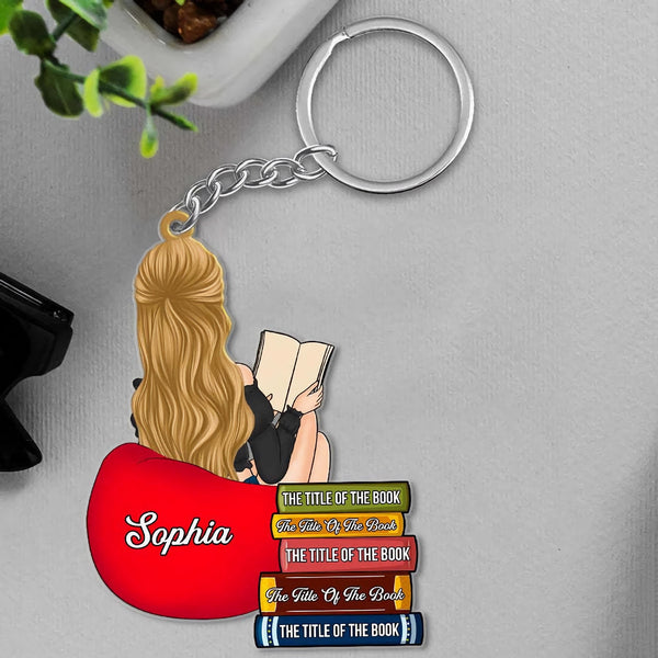 Personalized Girl Reading Custom Book Name Acrylic Keychain Gift For