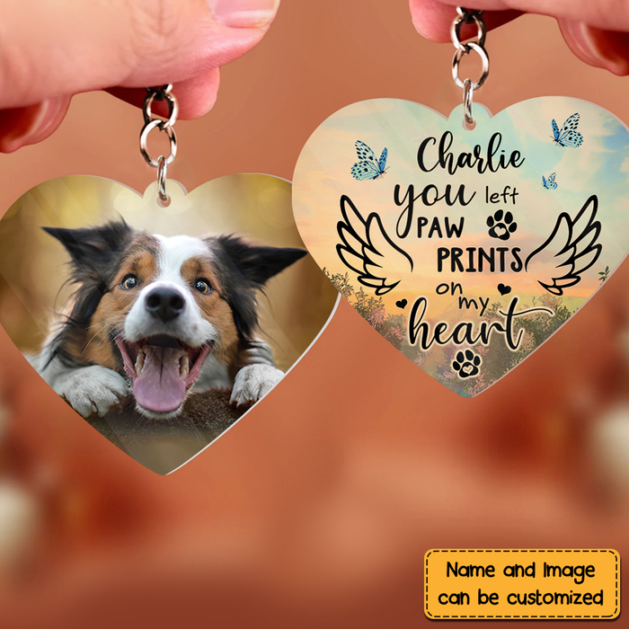 Memorial Gift You Left Paw Prints On My Heart Custom Photo Acrylic Keychain