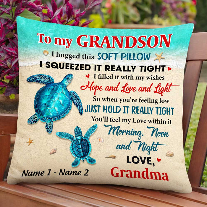 Personalized Turtle Grandson Hug This Pillowcase