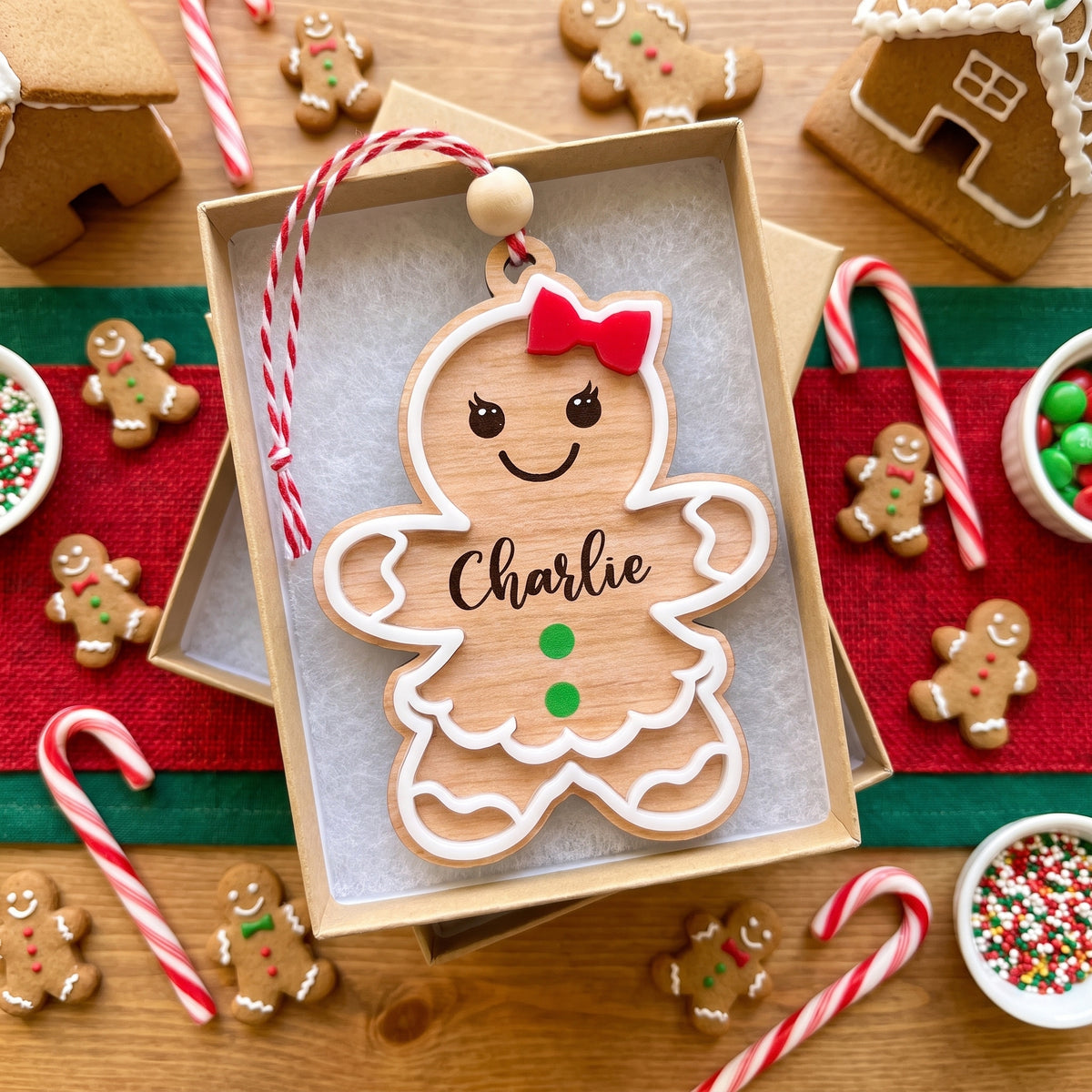Personalized Gingerbread Christmas Ornament - Custom Kid's Name Gingerbread