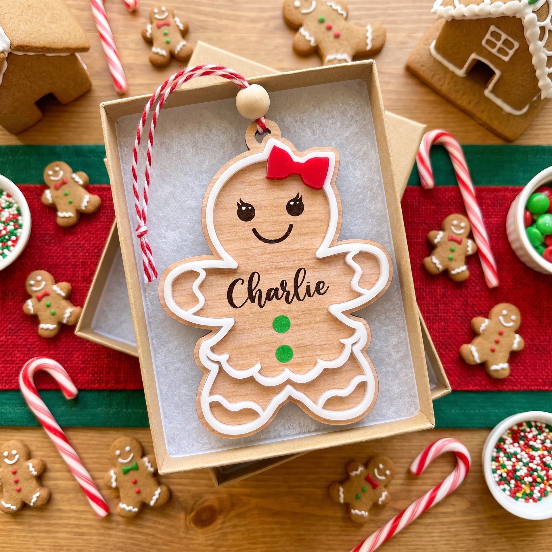 Personalized Gingerbread Christmas Ornament - Custom Kid's Name Gingerbread