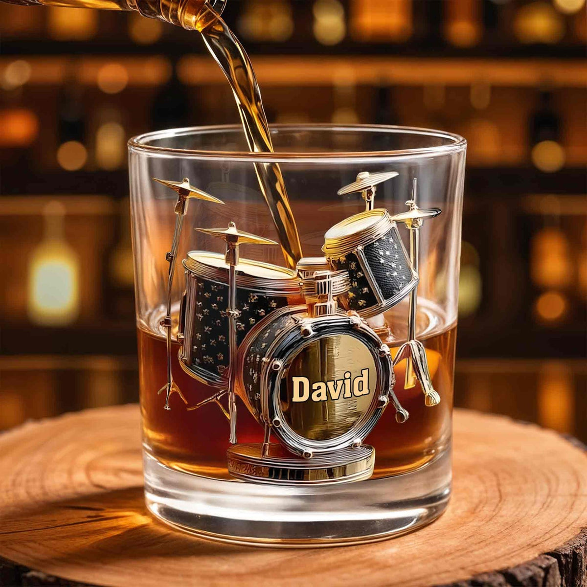 Drummer Music Lover Custom Name Whiskey Glass, Gift For Drummer Lovers