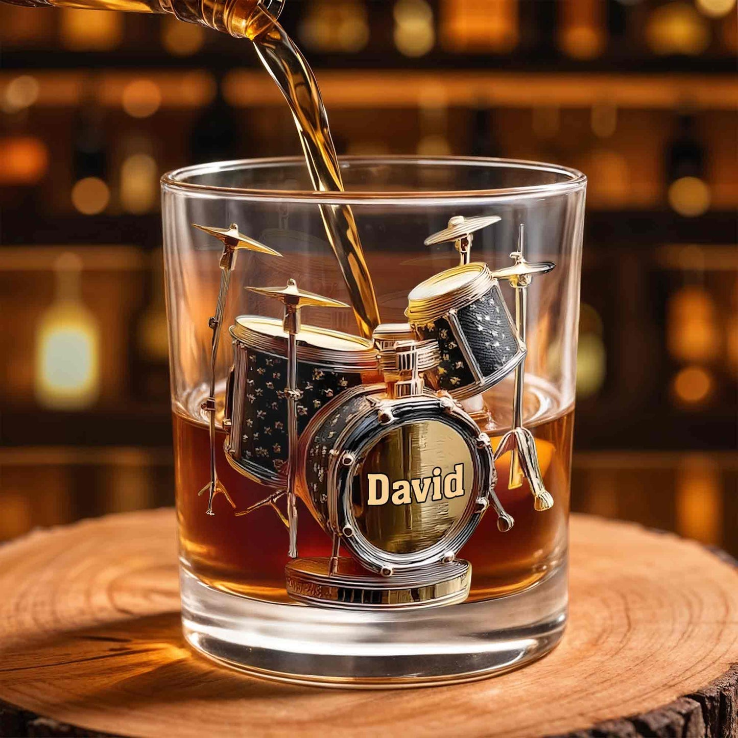 Drummer Music Lover Custom Name Whiskey Glass, Gift For Drummer Lovers