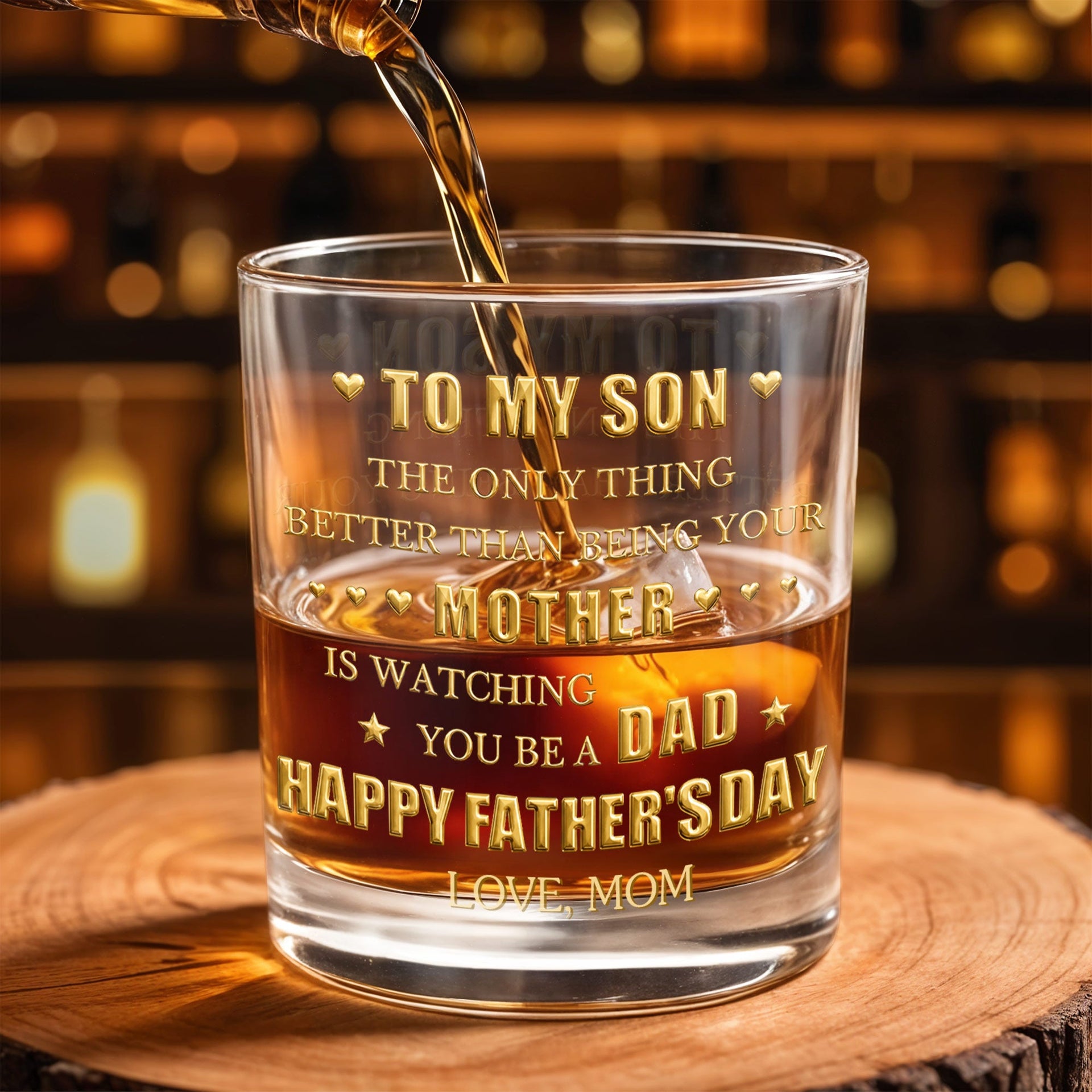 To My Son Mother to Dad Hearts, Personalized Whiskey Glass, Gift for Son