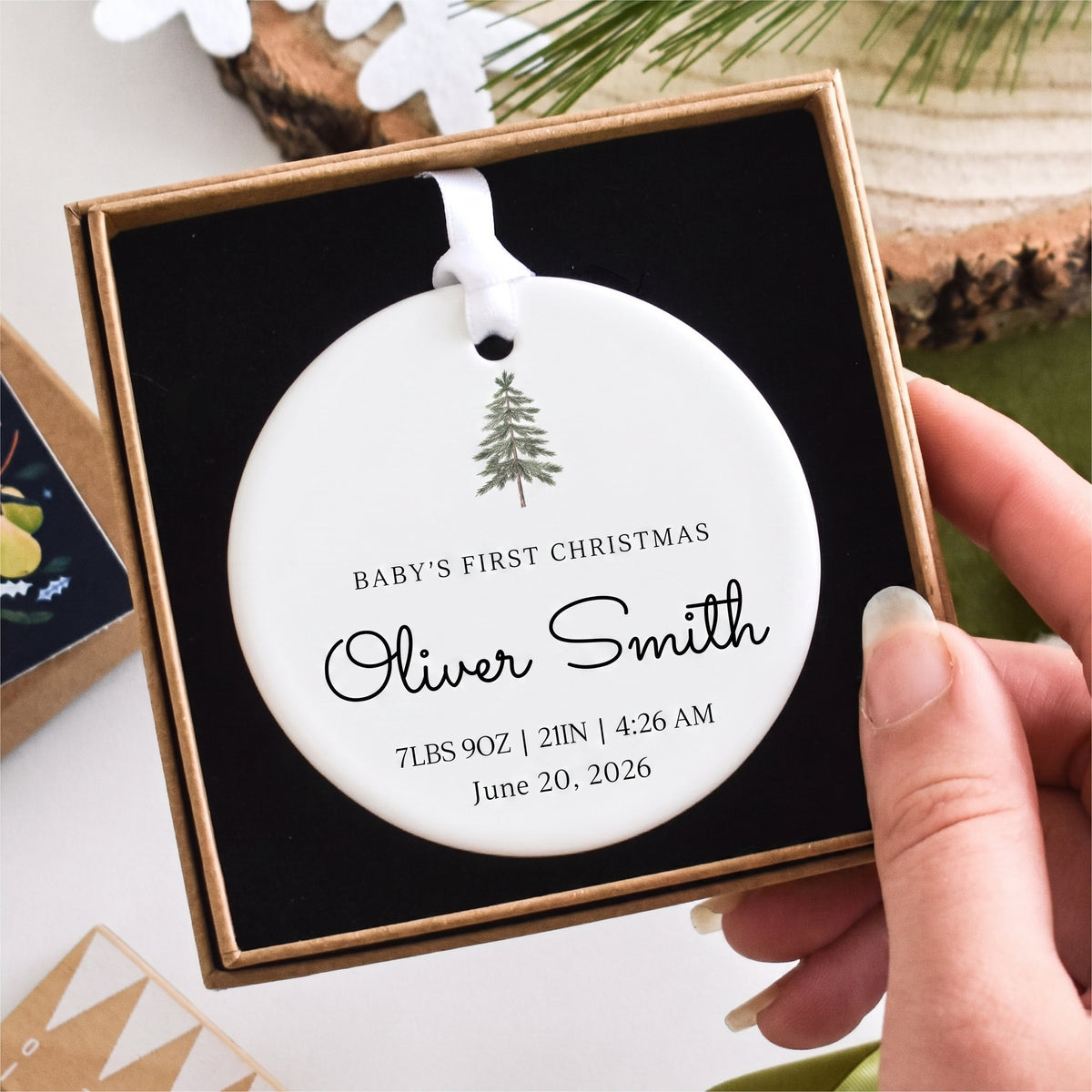 Personalized Newborn Baby Stats First Christmas Ornament