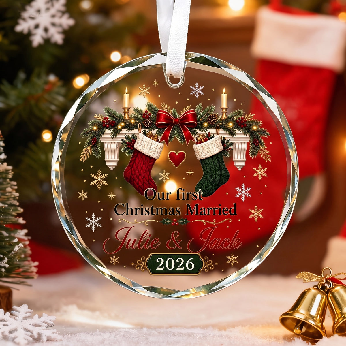 Personalized First Christmas Married Ornament, Newlywed Gift Wedding Keepsake