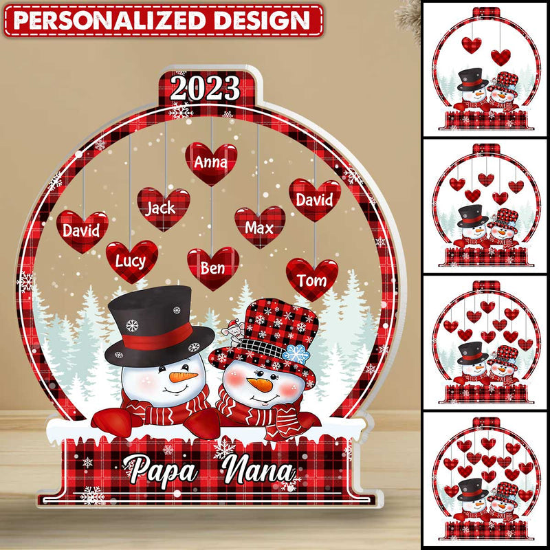 Sparkling Christmas Snowman Papa Nana Heart Kids In Snowball Personalized Acrylic Plaque