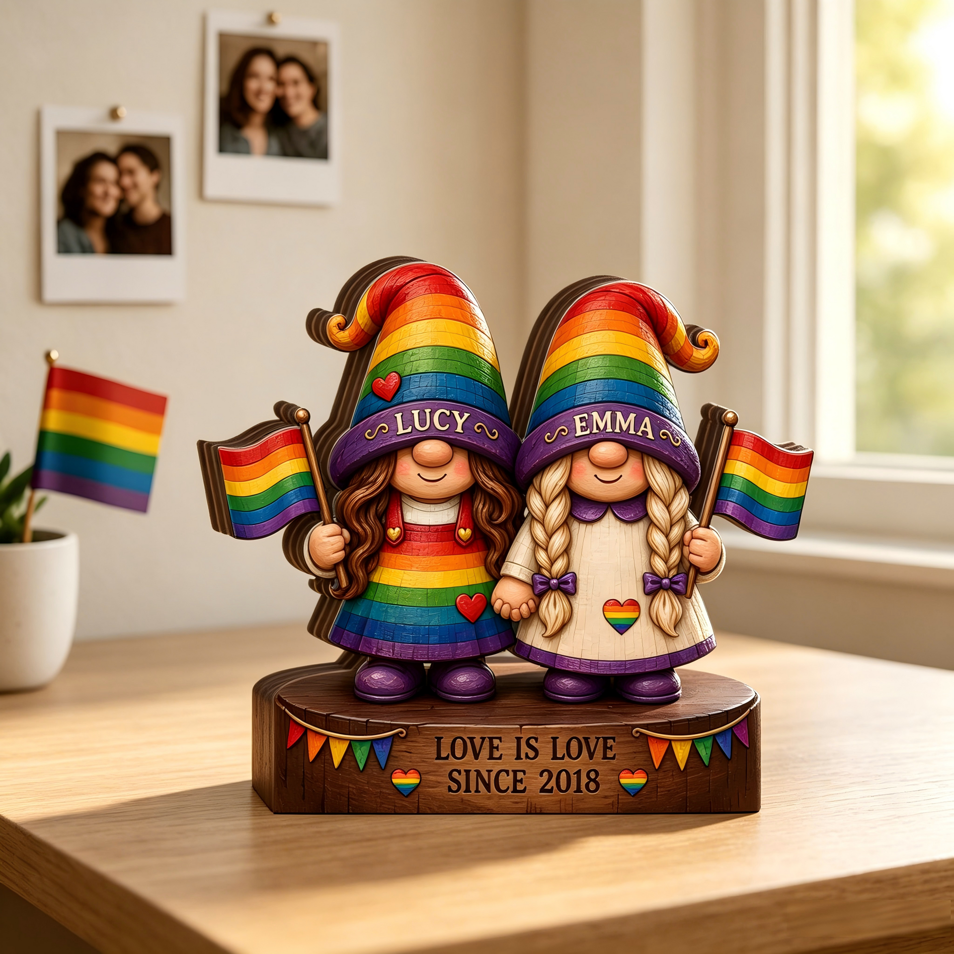 Personalized Rainbow Couple Wooden Plaque, LGBTQ Pride Decor