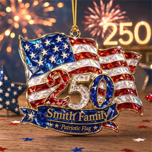 Custom Patriotic Flag America 250 Ornament, Personalized Family Name Keepsake