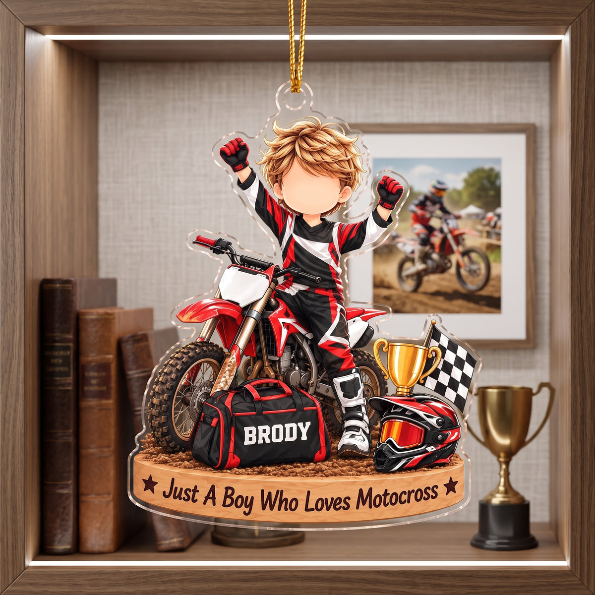 Personalized Motocross Dirt Bike Christmas Ornament - Custom Dirt Bike Rider Name Gift