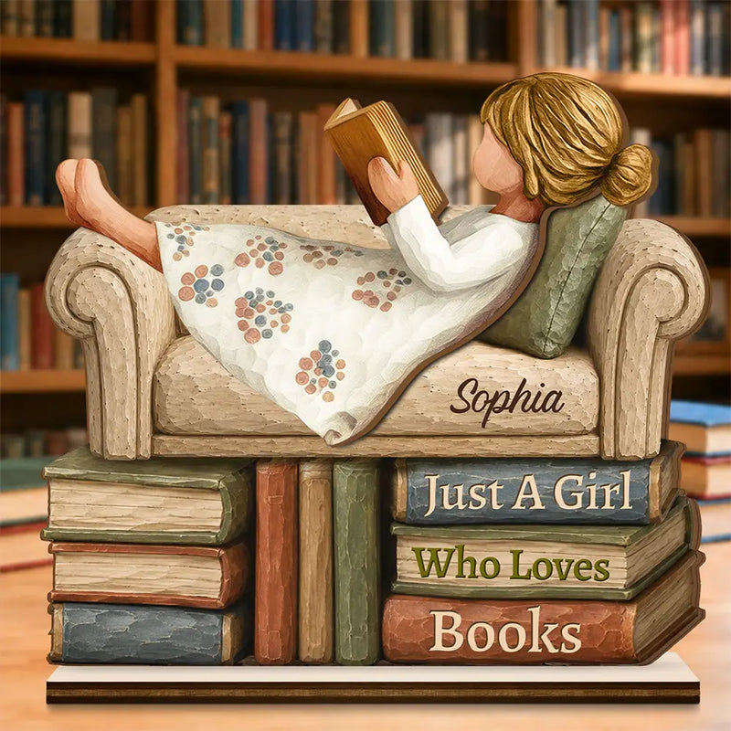 Just A Girl Boy Who Loves Books Personalized Custom Shaped Wooden Plaque
