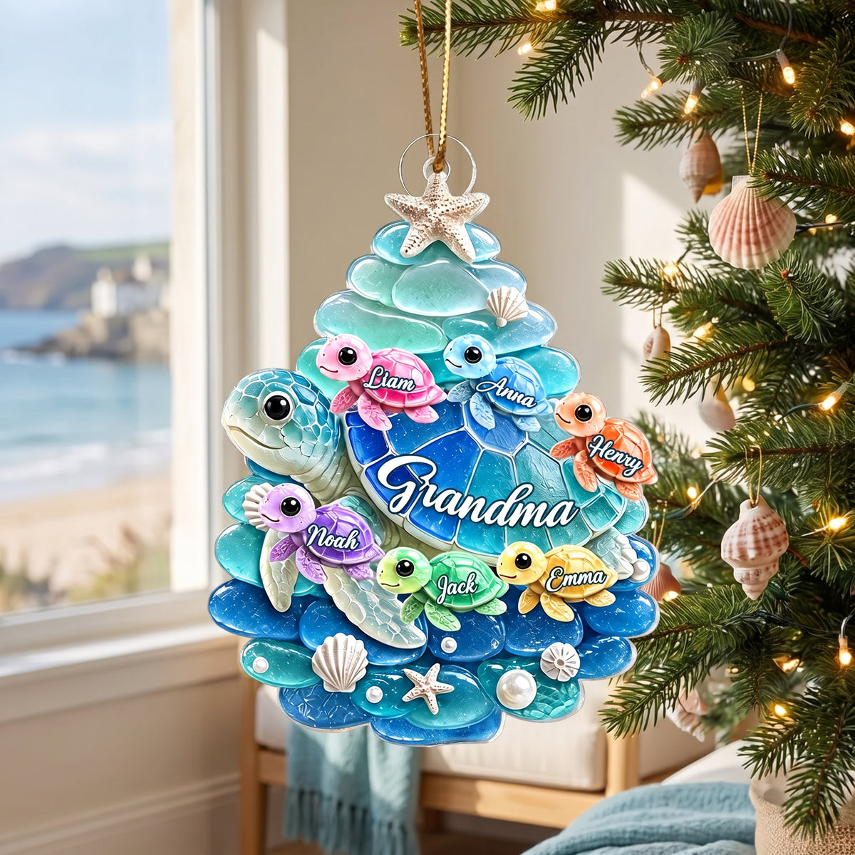 Turtle Grandma Grandkids - Personalized Family Christmas Tree Ornament