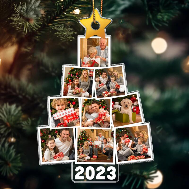 Christmas Upload Photo Family Pine Tree 2023 Personalized Ornament