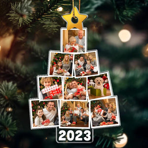 Christmas Upload Photo Family Pine Tree 2023 Personalized Ornament