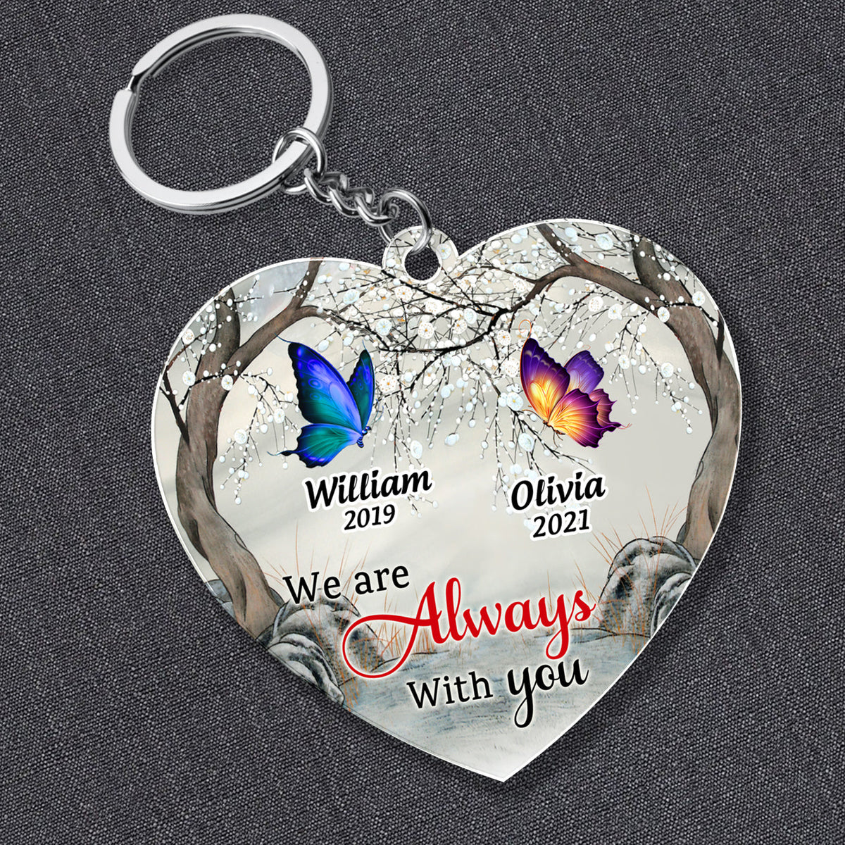 We Are Always With You Butterfly, Dragonfly, Cardinal Memorial Personalized Acrylic Keychain