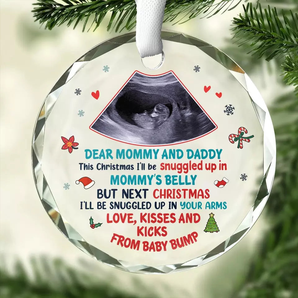 Custom Photo This Christmas I'll Be Snuggled In Mommy's Belly - Personalized Custom Circle  Ornament