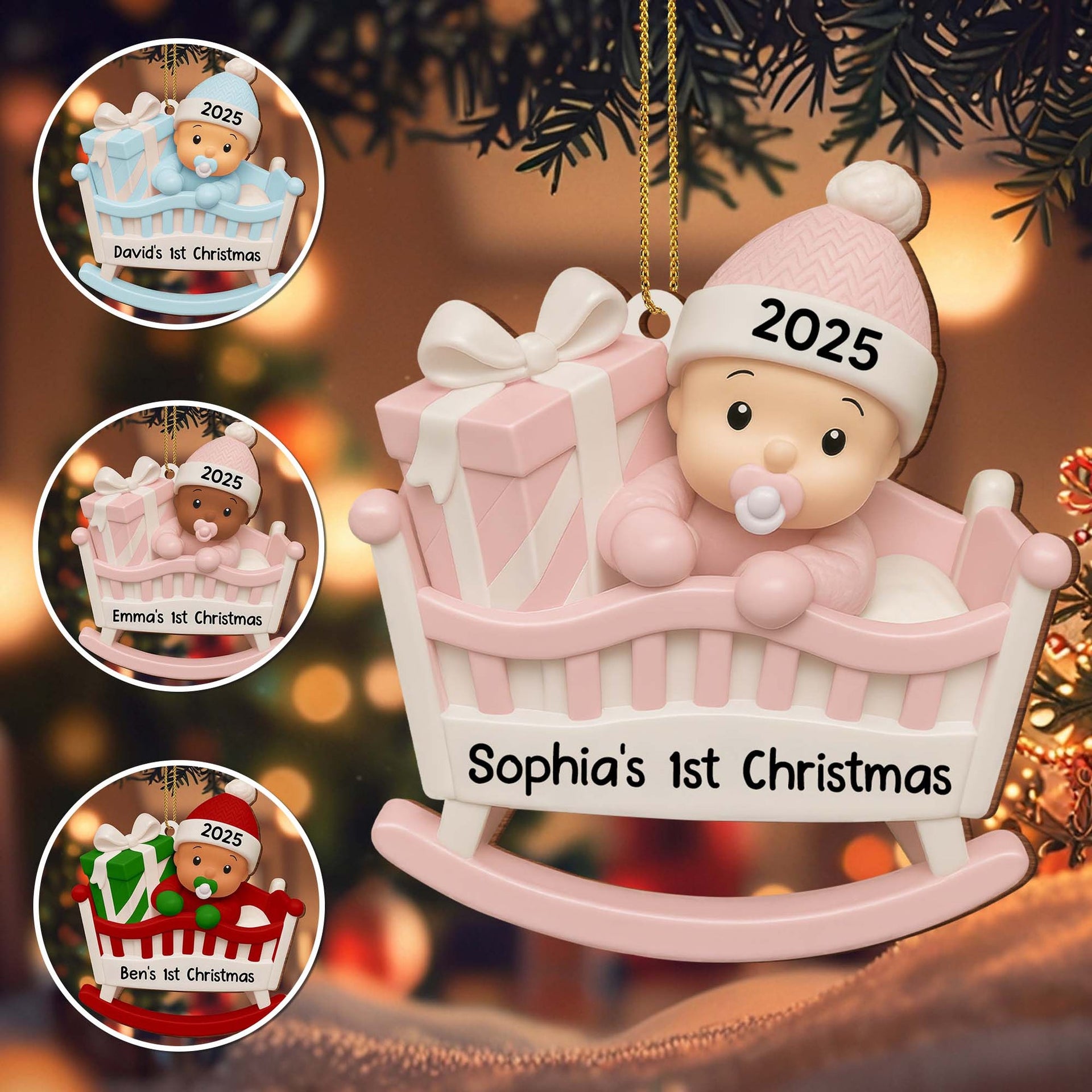 Your First Christmas, Baby In A Cradle - Personalized Acrylic Ornament,Gift For New Parents