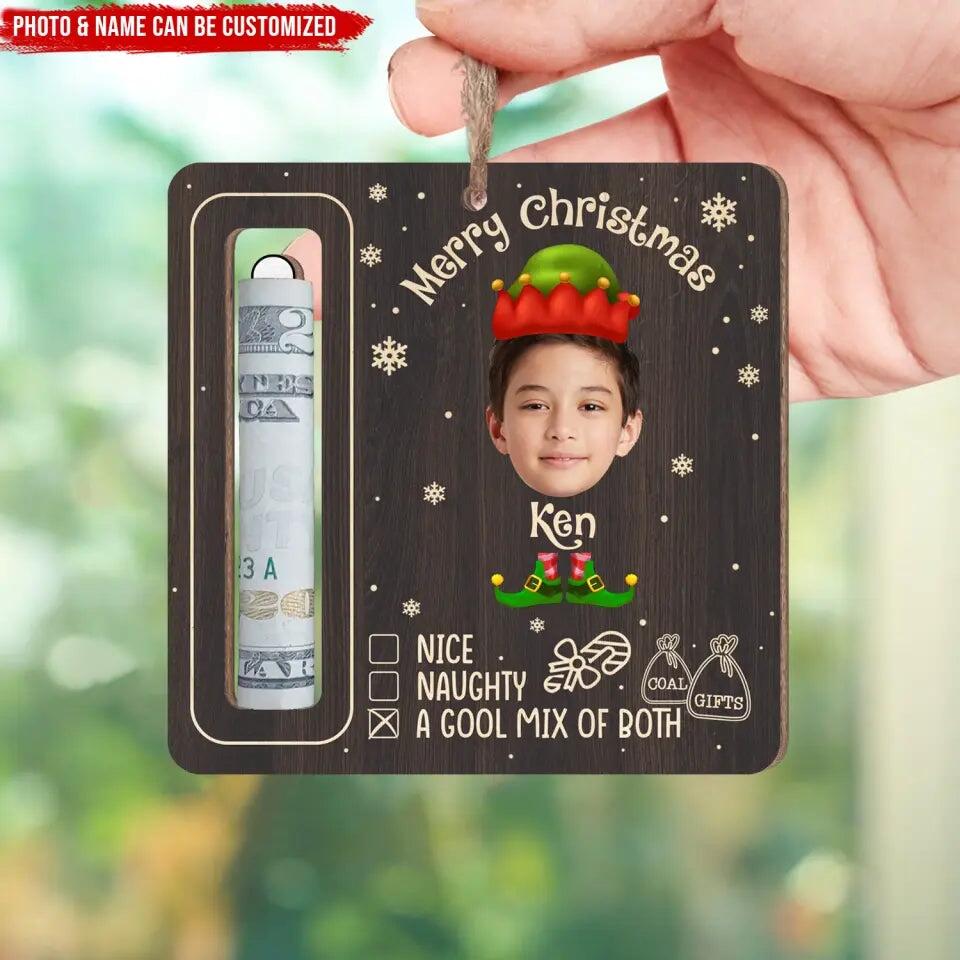 Merry Christmas Naughty - Personalized Wooden Ornament, Money Holder