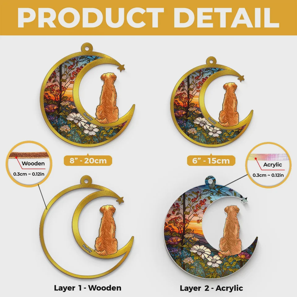 Dog, Cat Sitting On The Moon Personalized Window Hanging Suncatcher