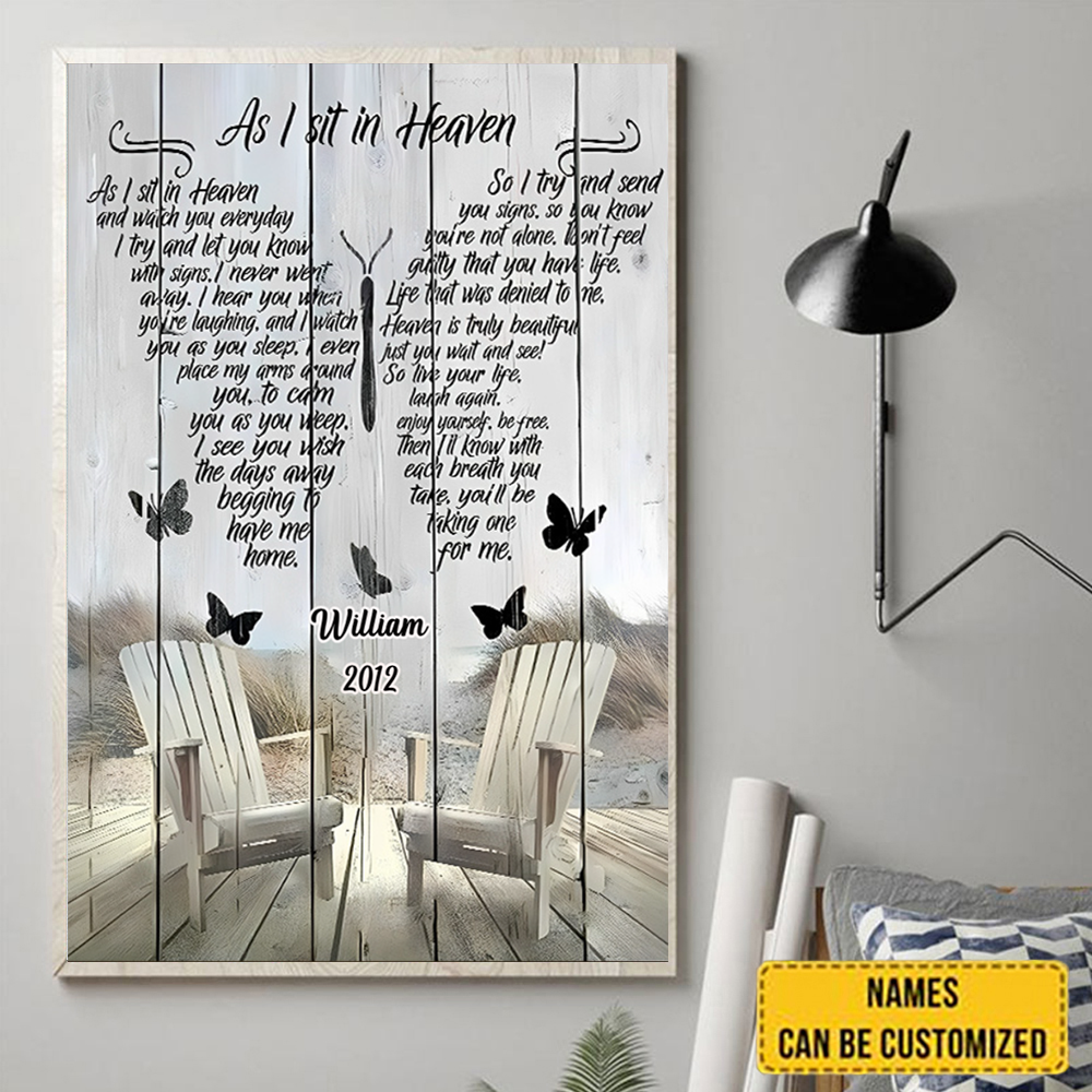 Personalized Canvas As I Sit In Heaven Butterflies Memorial Canvas-Sympathy Gift for Loss of Mom, Dad, Husband