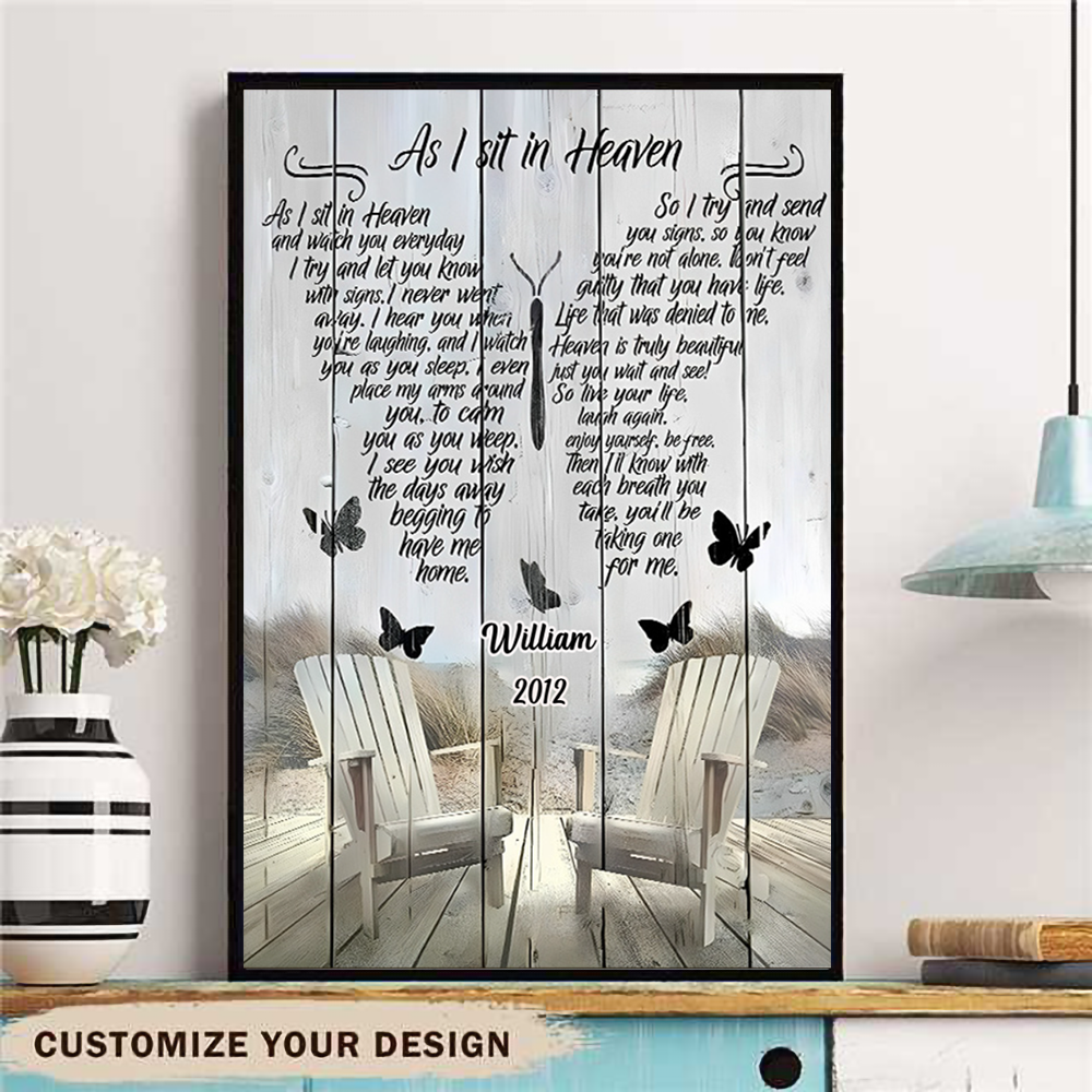 Personalized Canvas As I Sit In Heaven Butterflies Memorial Canvas-Sympathy Gift for Loss of Mom, Dad, Husband