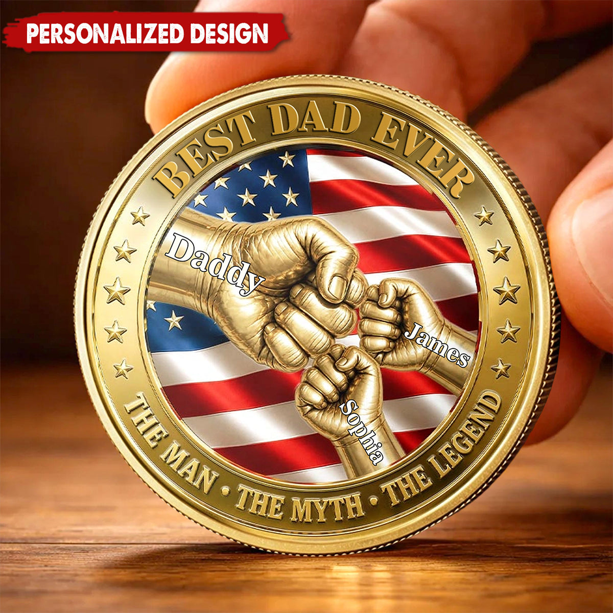 Best Dad Grandpa Ever Fist Bump With Kids - Personalized Coin