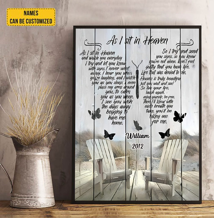 Personalized Canvas As I Sit In Heaven Butterflies Memorial Canvas-Sympathy Gift for Loss of Mom, Dad, Husband