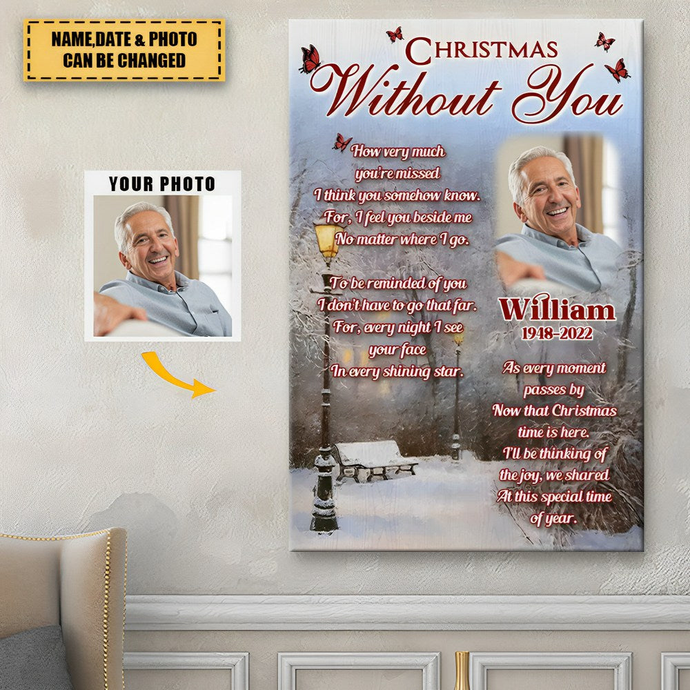 Custom Photo Christmas Without You - Memorial Canvas - Christmas Sympathy Gifts