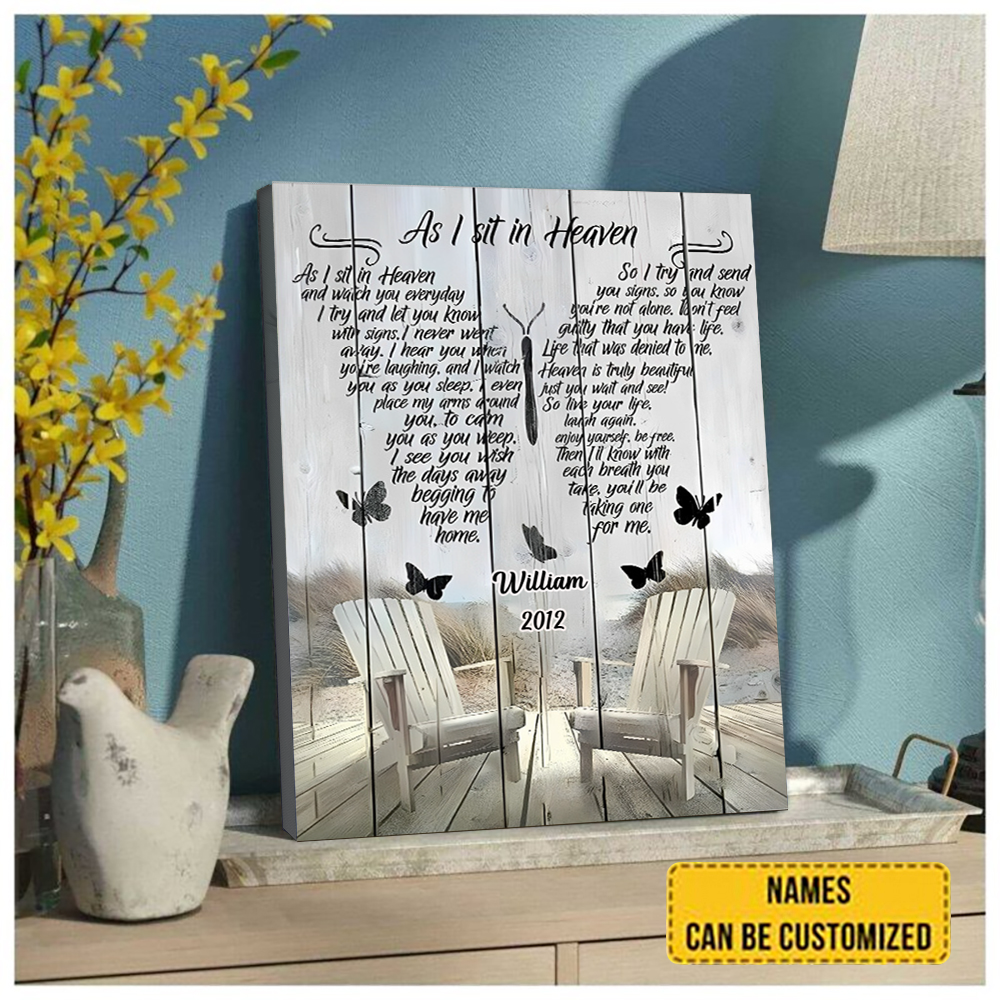 Personalized Canvas As I Sit In Heaven Butterflies Memorial Canvas-Sympathy Gift for Loss of Mom, Dad, Husband