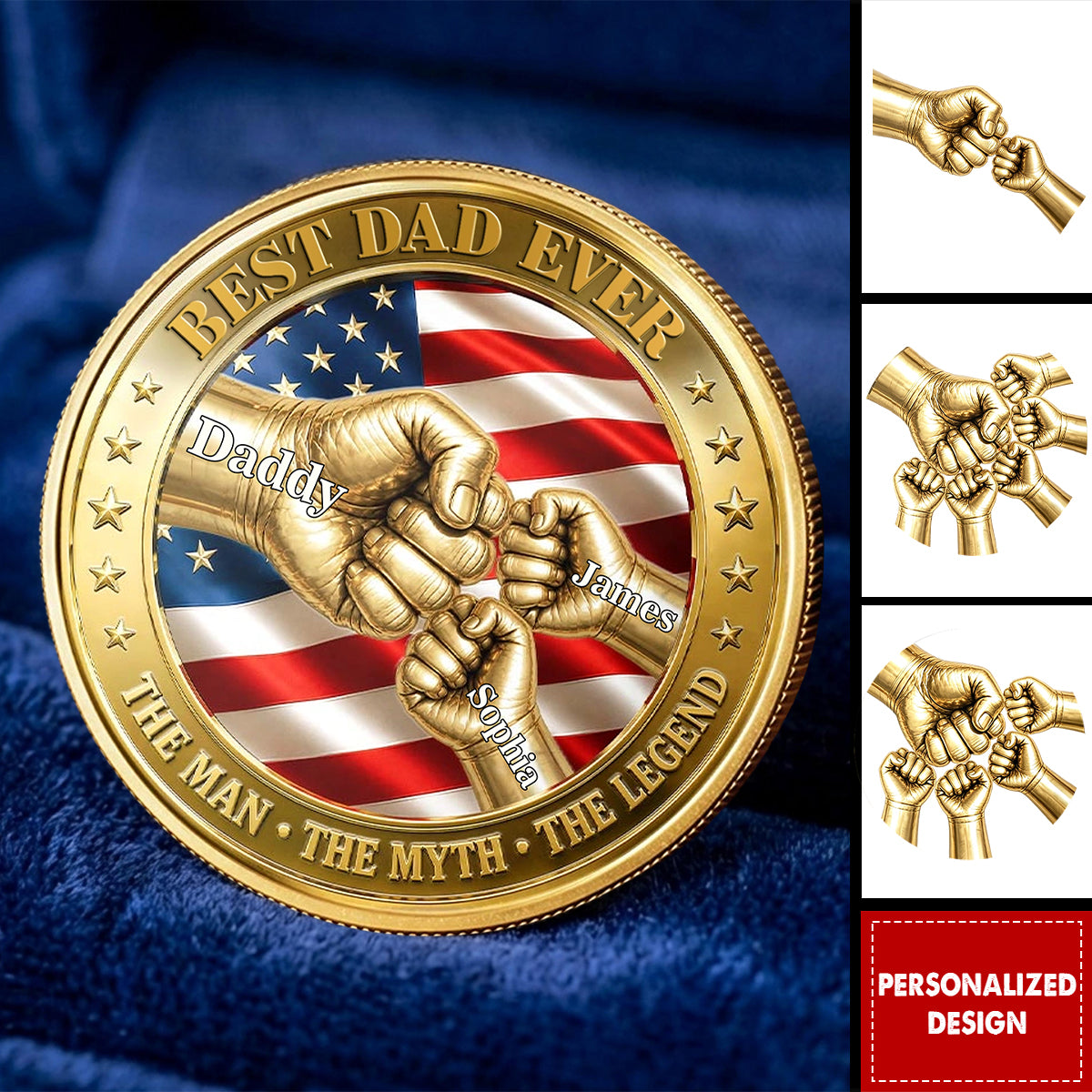 Best Dad Grandpa Ever Fist Bump With Kids - Personalized Coin