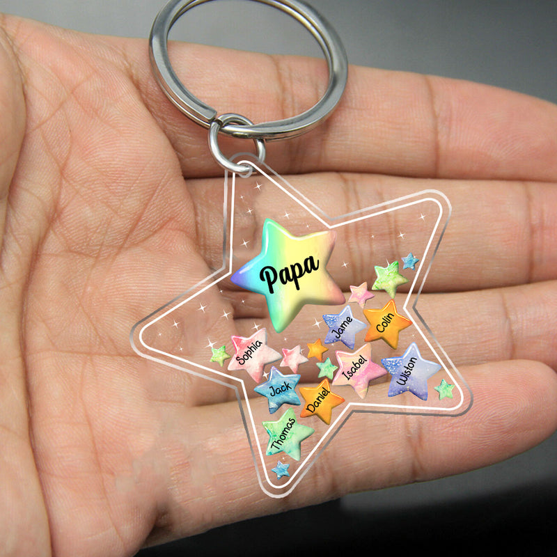 Colorful Rainbow Pastel Star Grandma Mom Kids Personalized Acrylic Keychain