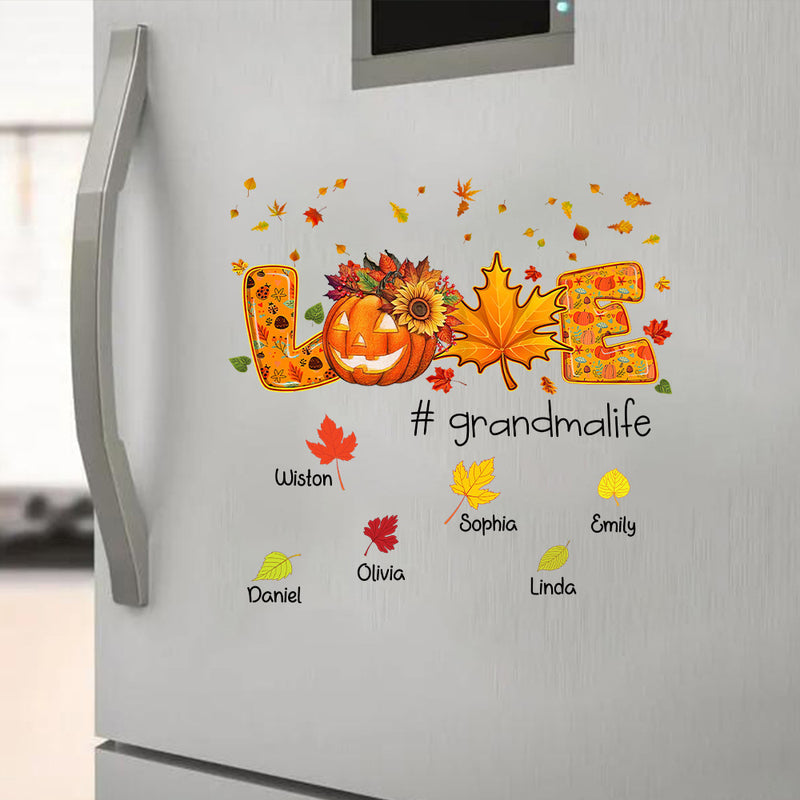 Love Grandma Life Pumpkin Fall Leaves Personalized Sticker