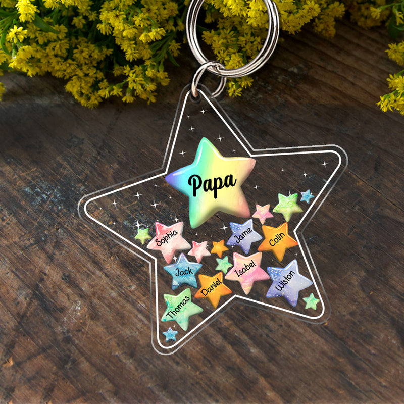 Colorful Rainbow Pastel Star Grandma Mom Kids Personalized Acrylic Keychain