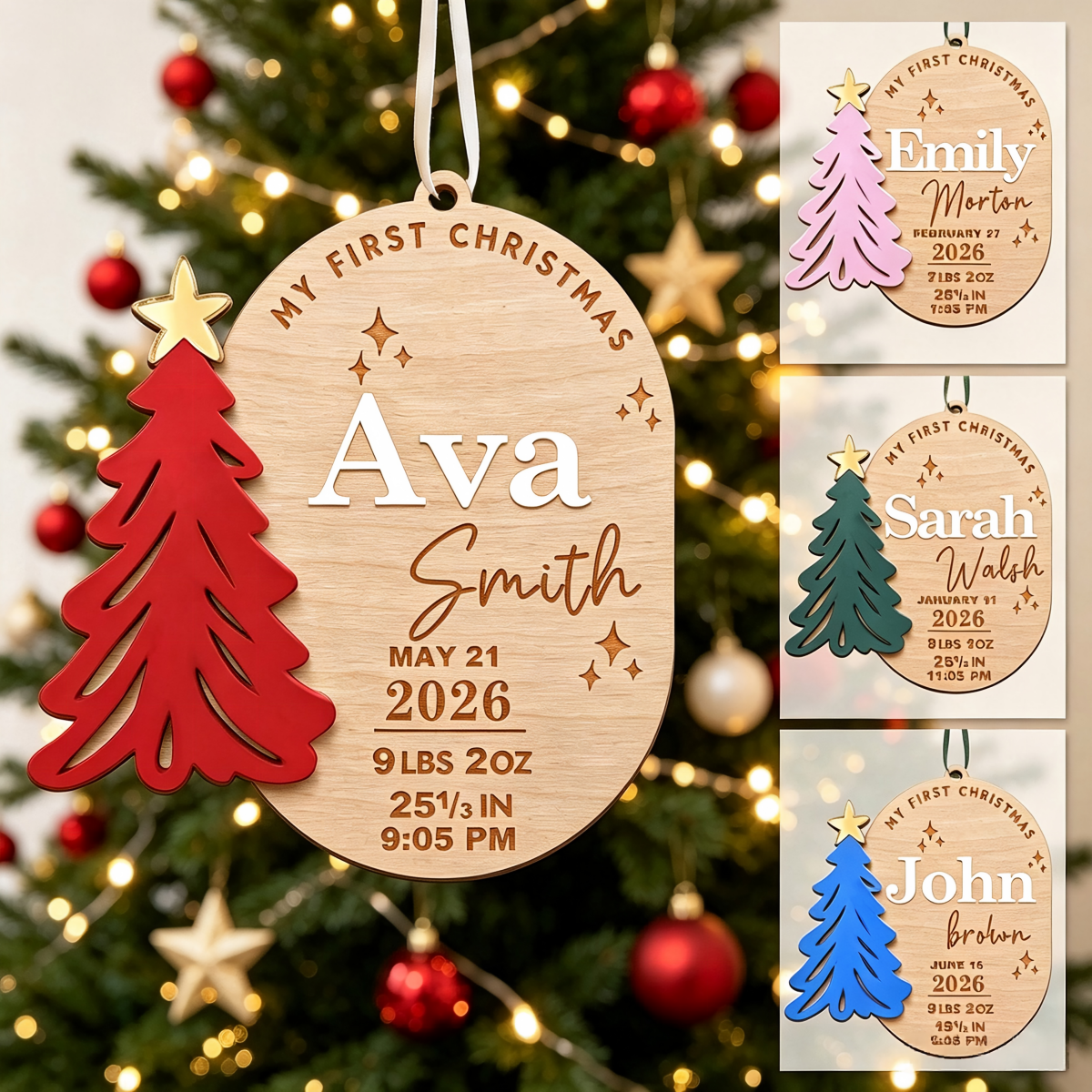 Personalized Baby Stats First Christmas Wood Ornament-Parents Gift